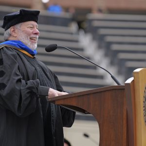 Steve Wozniak was the 2024 Commencement Address speaker at the University of Colorado Boulder.  (Photo by Casey A. Cass/University of Colorado)